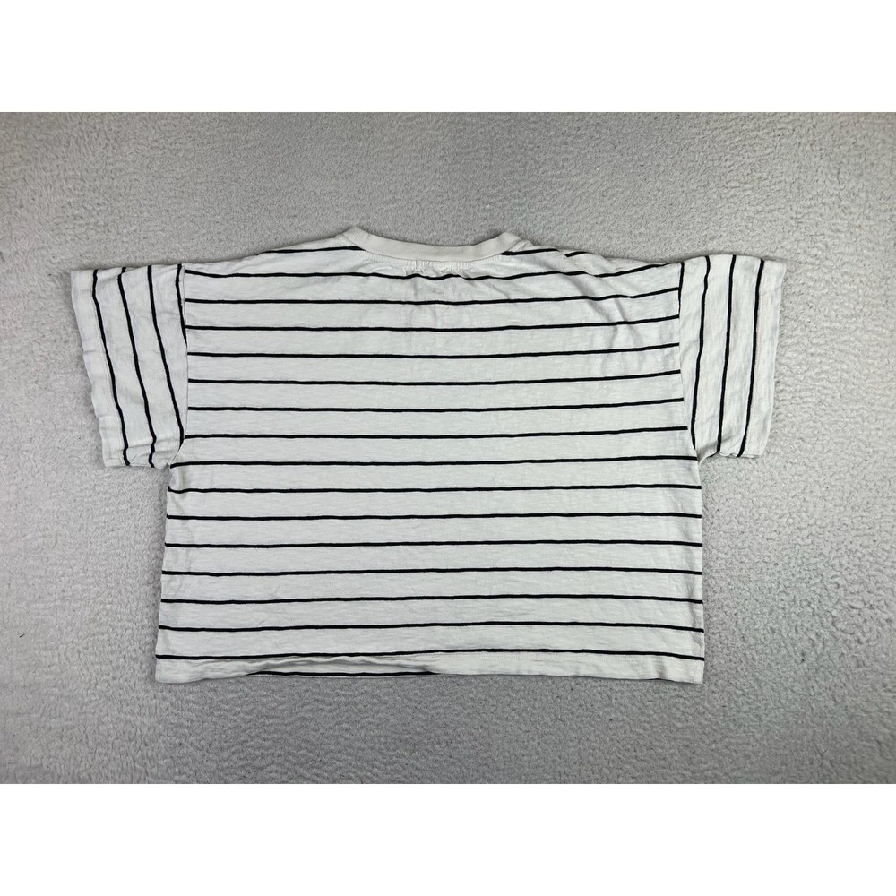 Marine Layer Shirt Womens Large White Stripe Vintage Slub Cropped Tee - Picture 2 of 9
